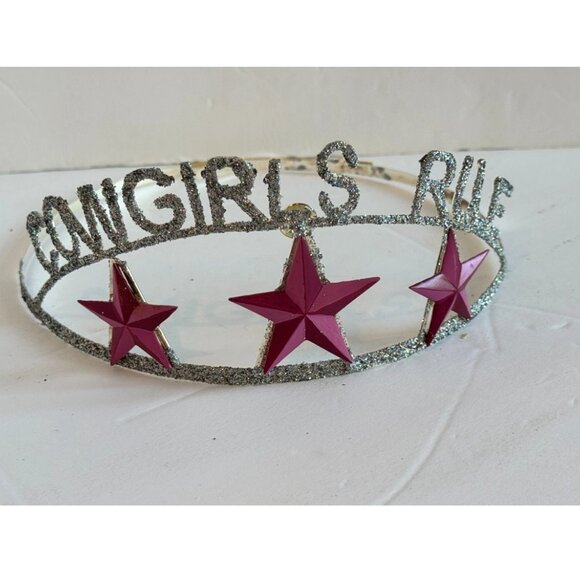 Set of 10 COWGIRLS RULE Sparkle Pink Star Hat Bands Tiaras Bridal Shower Theme main image 4